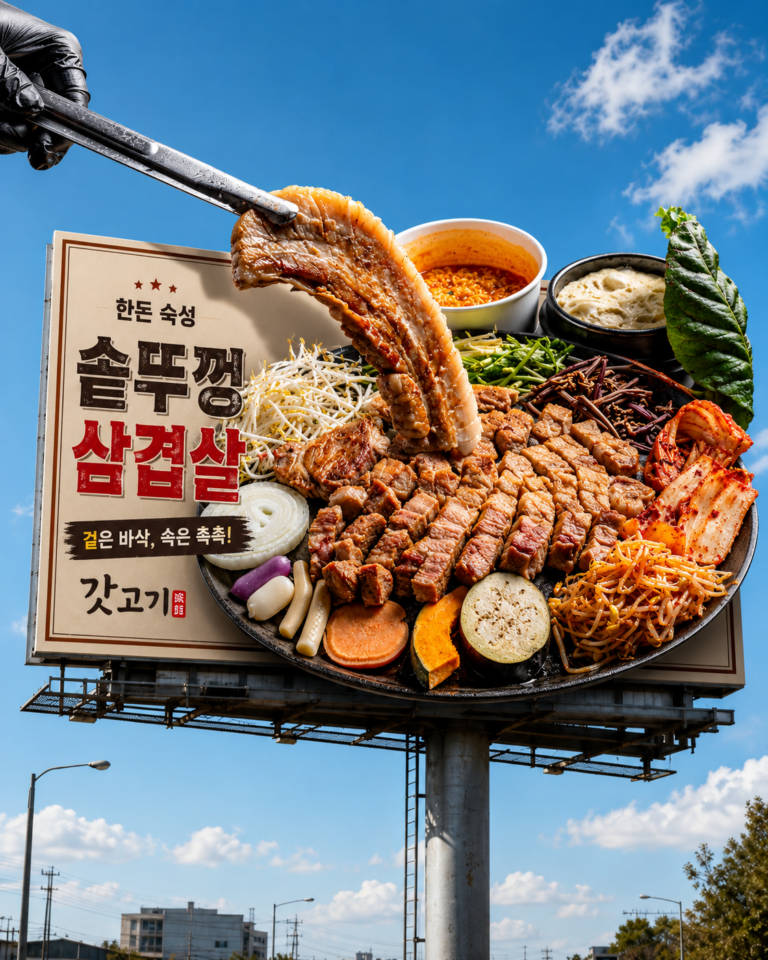 청주 강서동 갓고기 솥뚜껑 삼겹살 대표 콘셉트 이미지